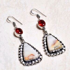 Gorgeous! Crazy Lace Agate Garnet Handmade Drop Dangle Earrings Jewelry 2.59"